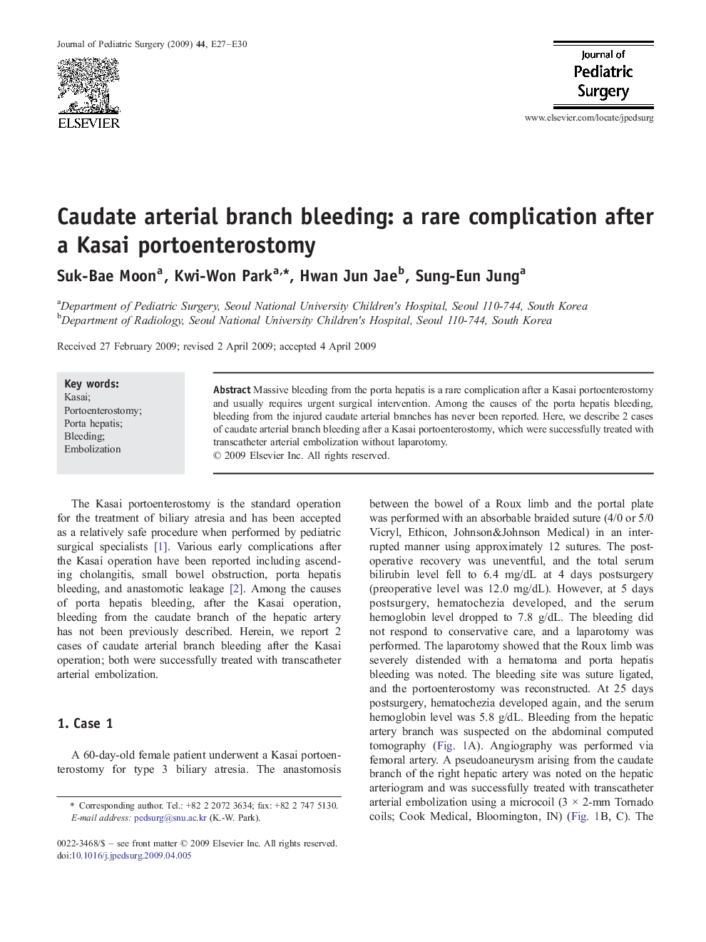 Caudate arterial branch bleeding: a rare complication after a Kasai portoenterostomy