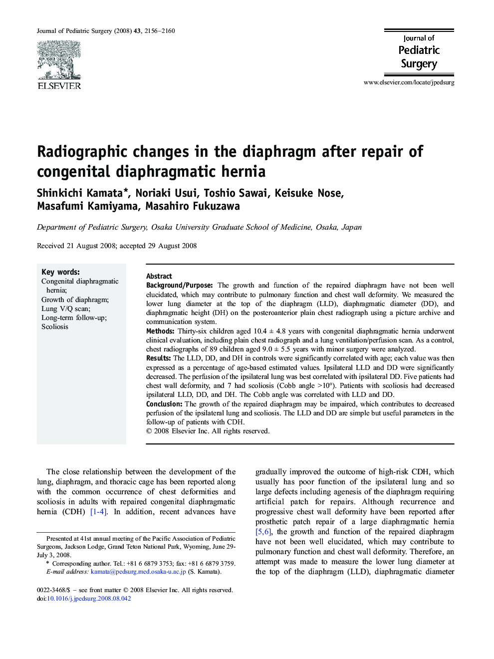 Radiographic changes in the diaphragm after repair of congenital diaphragmatic hernia 