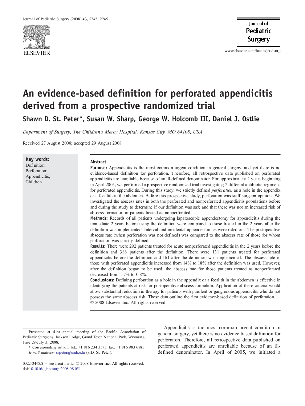 An evidence-based definition for perforated appendicitis derived from a prospective randomized trial 