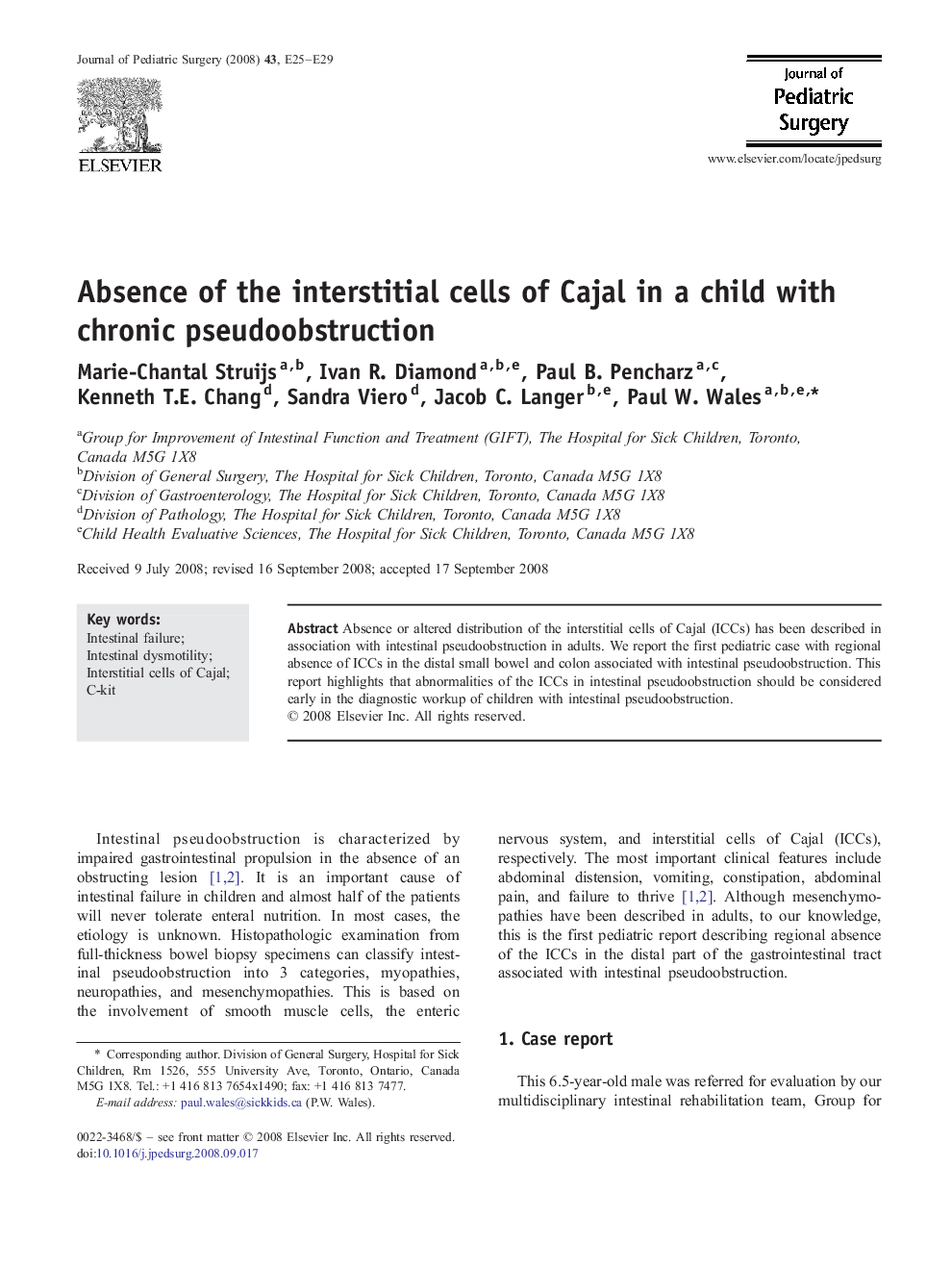 Absence of the interstitial cells of Cajal in a child with chronic pseudoobstruction