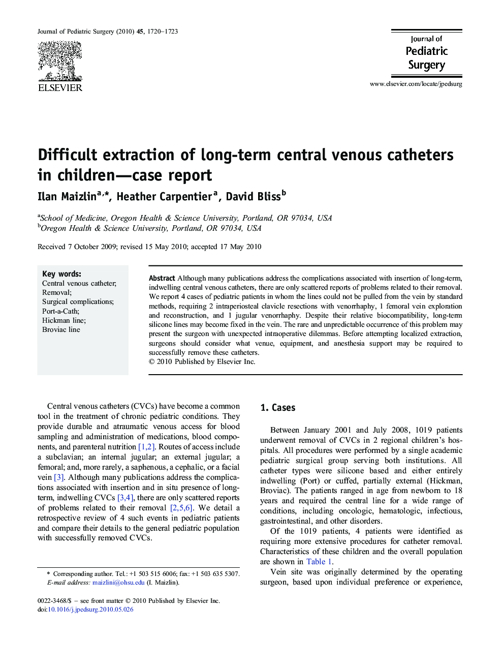Difficult extraction of long-term central venous catheters in children—case report