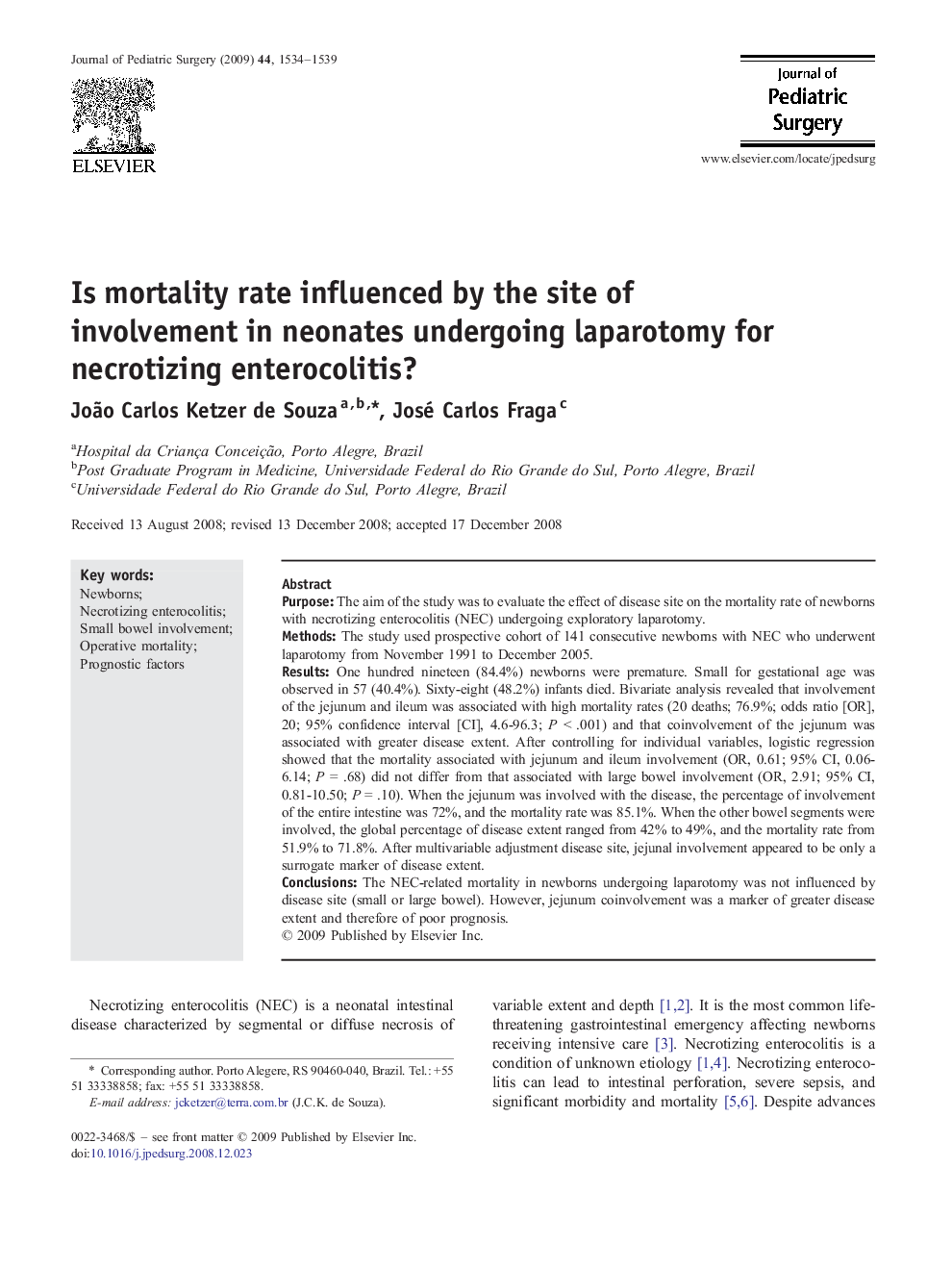 Is mortality rate influenced by the site of involvement in neonates undergoing laparotomy for necrotizing enterocolitis?