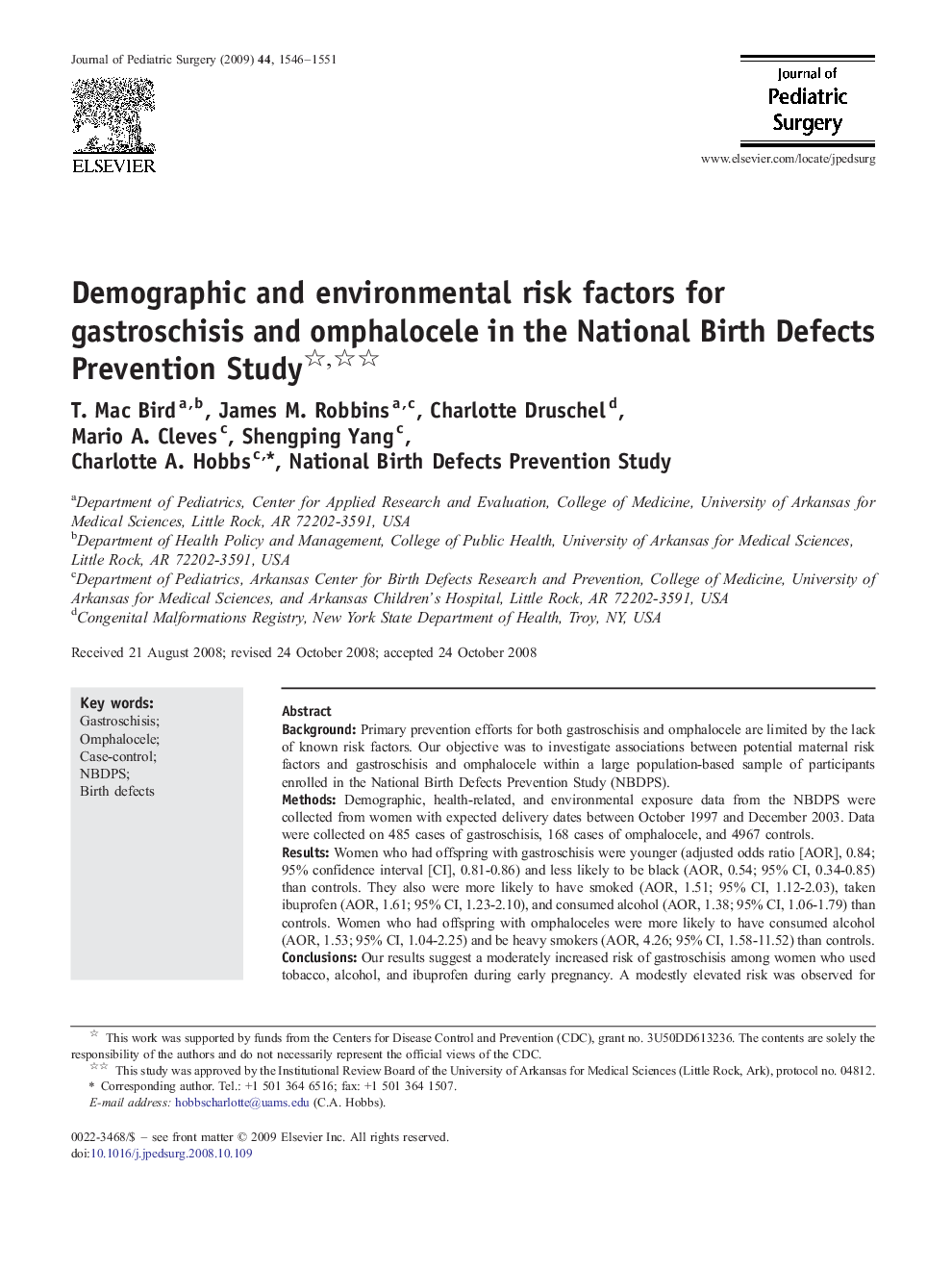 Demographic and environmental risk factors for gastroschisis and omphalocele in the National Birth Defects Prevention Study 
