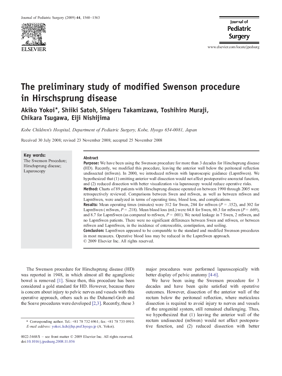 The preliminary study of modified Swenson procedure in Hirschsprung disease