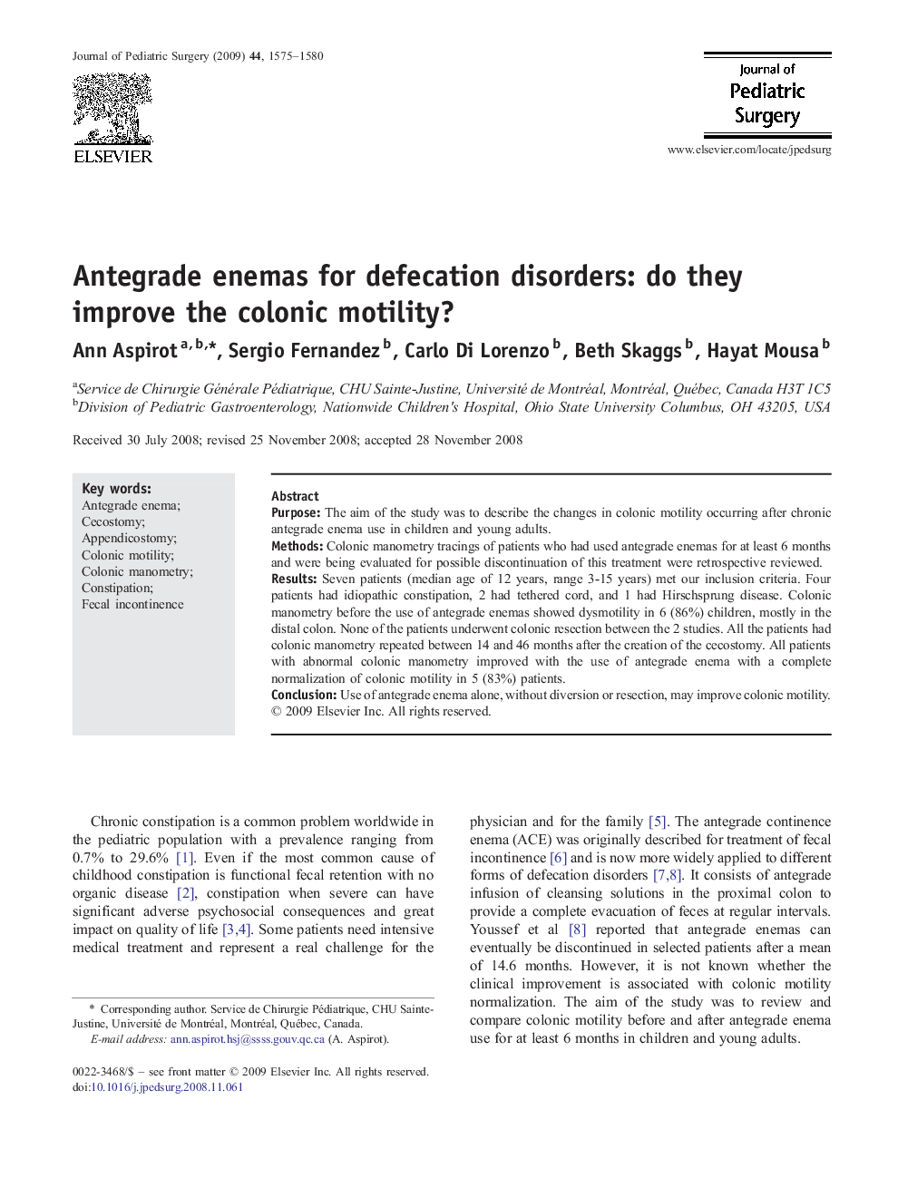 Antegrade enemas for defecation disorders: do they improve the colonic motility?