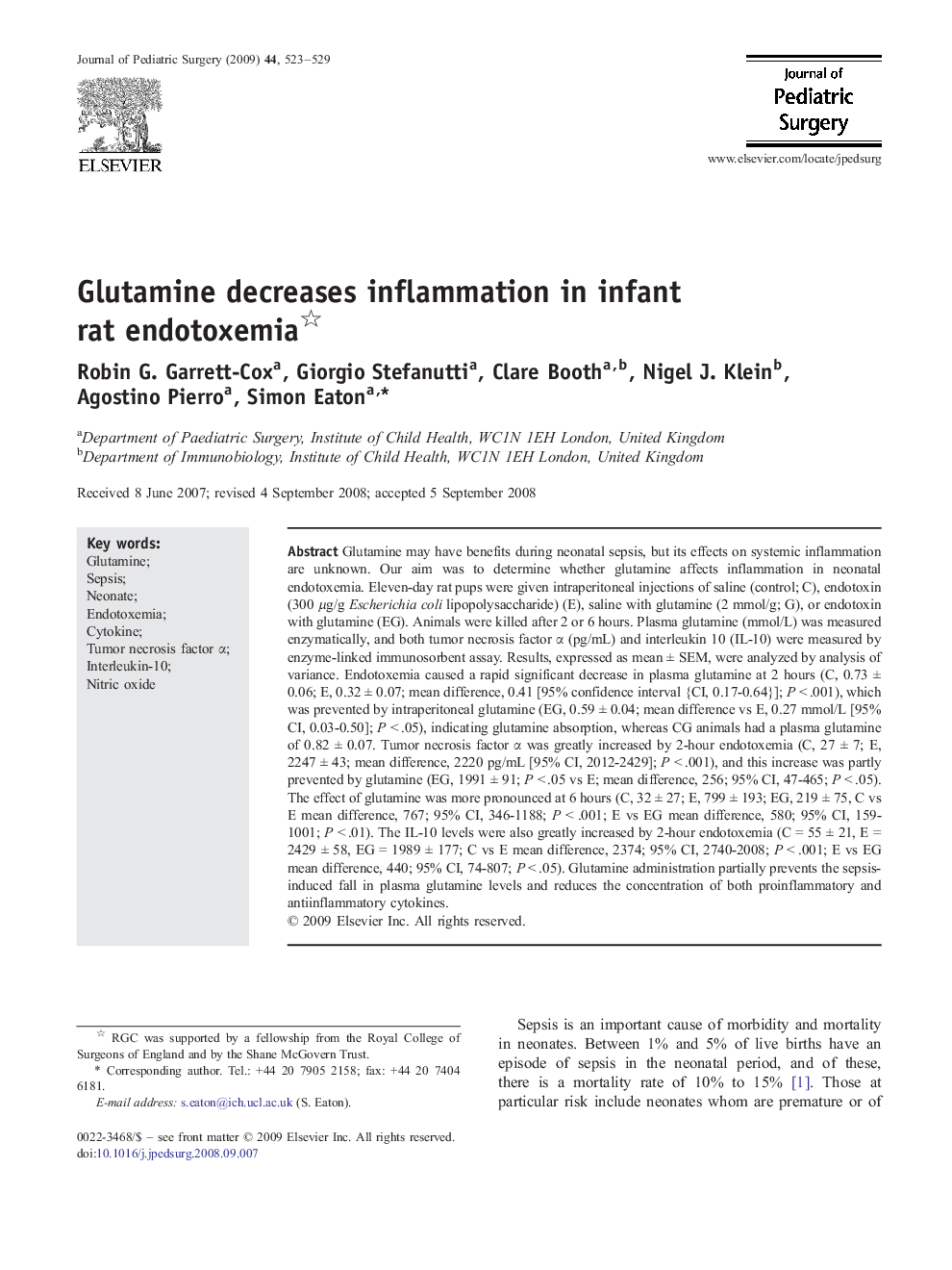 Glutamine decreases inflammation in infant rat endotoxemia 