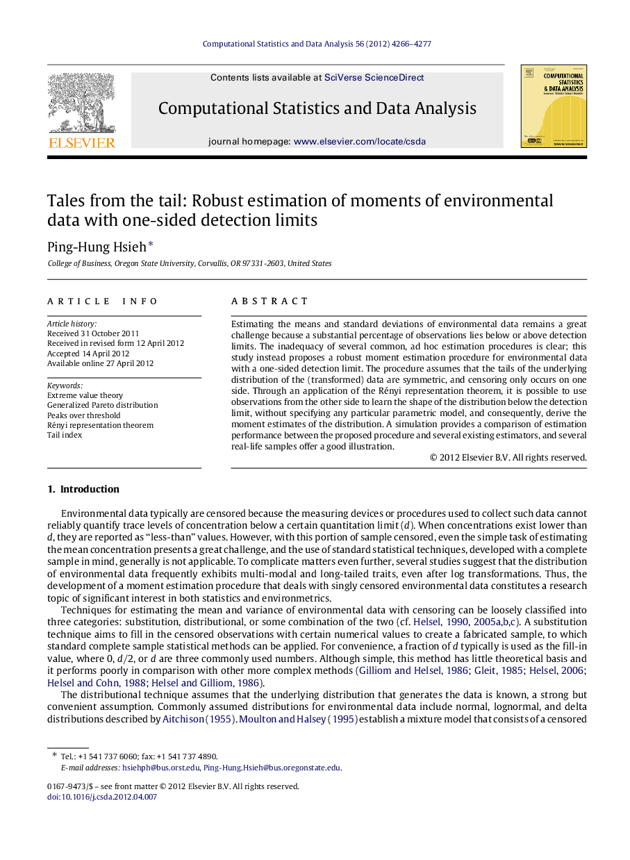 Tales from the tail: Robust estimation of moments of environmental data with one-sided detection limits