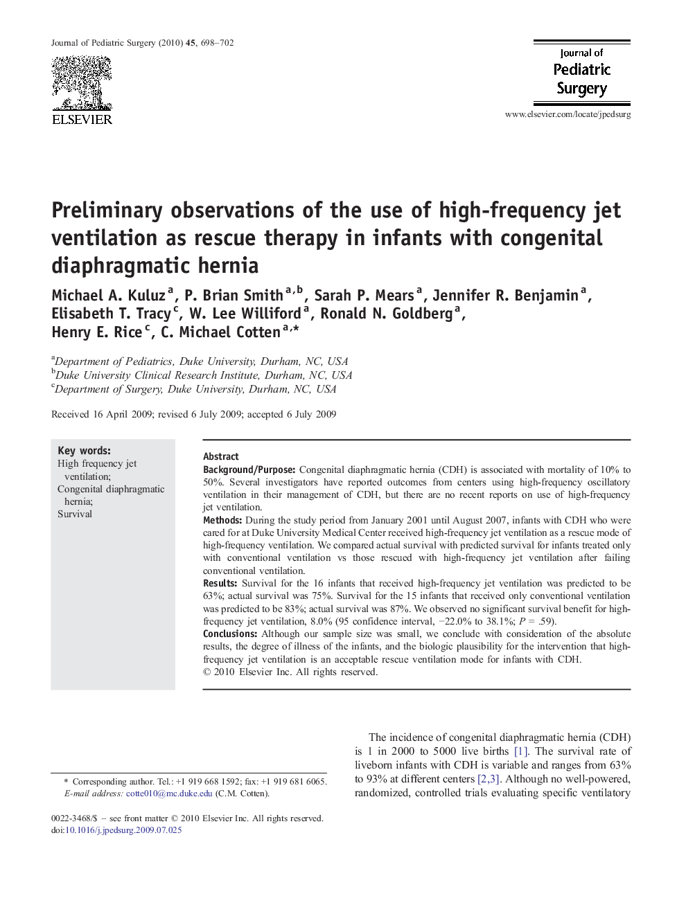 Preliminary observations of the use of high-frequency jet ventilation as rescue therapy in infants with congenital diaphragmatic hernia