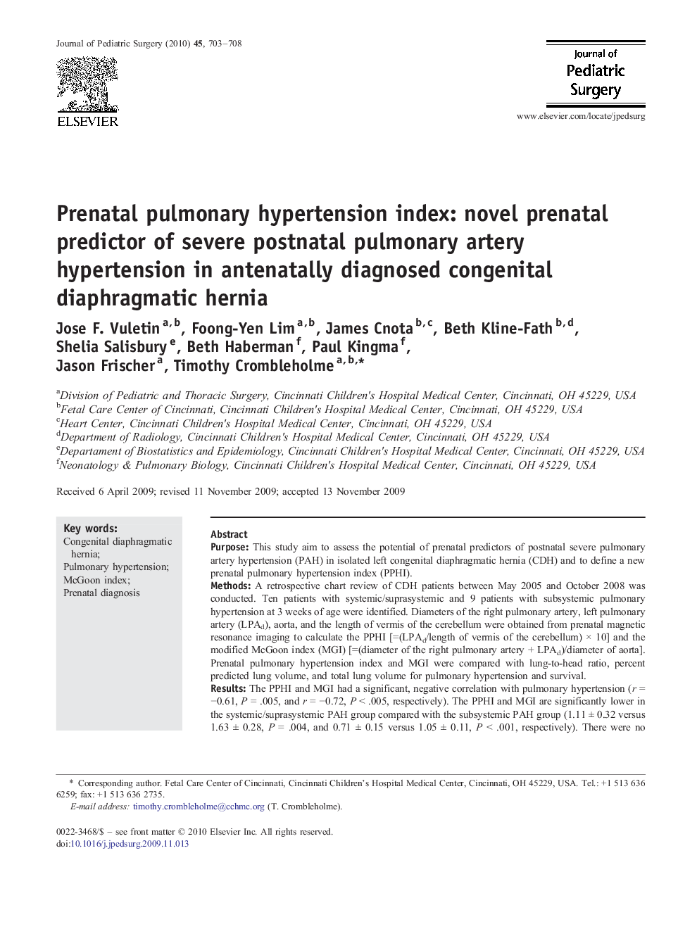 Prenatal pulmonary hypertension index: novel prenatal predictor of severe postnatal pulmonary artery hypertension in antenatally diagnosed congenital diaphragmatic hernia