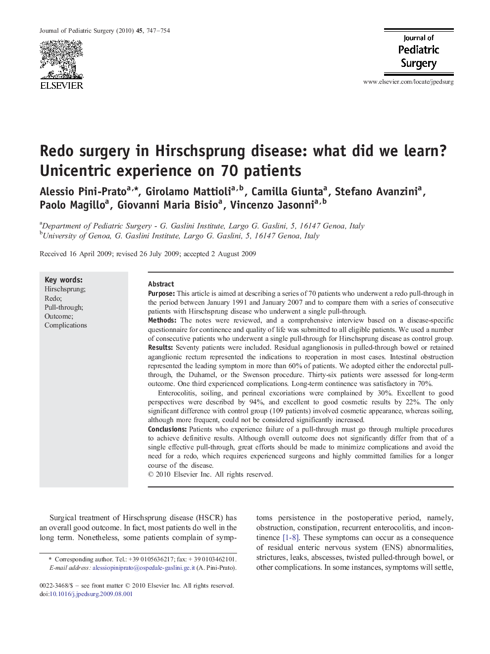 Redo surgery in Hirschsprung disease: what did we learn? Unicentric experience on 70 patients