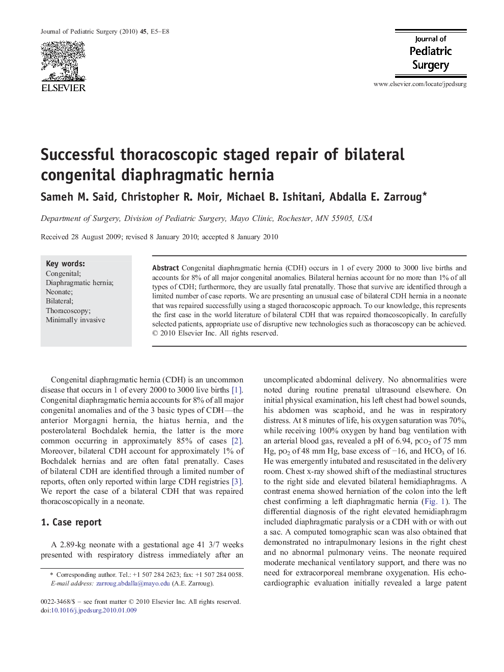 Successful thoracoscopic staged repair of bilateral congenital diaphragmatic hernia