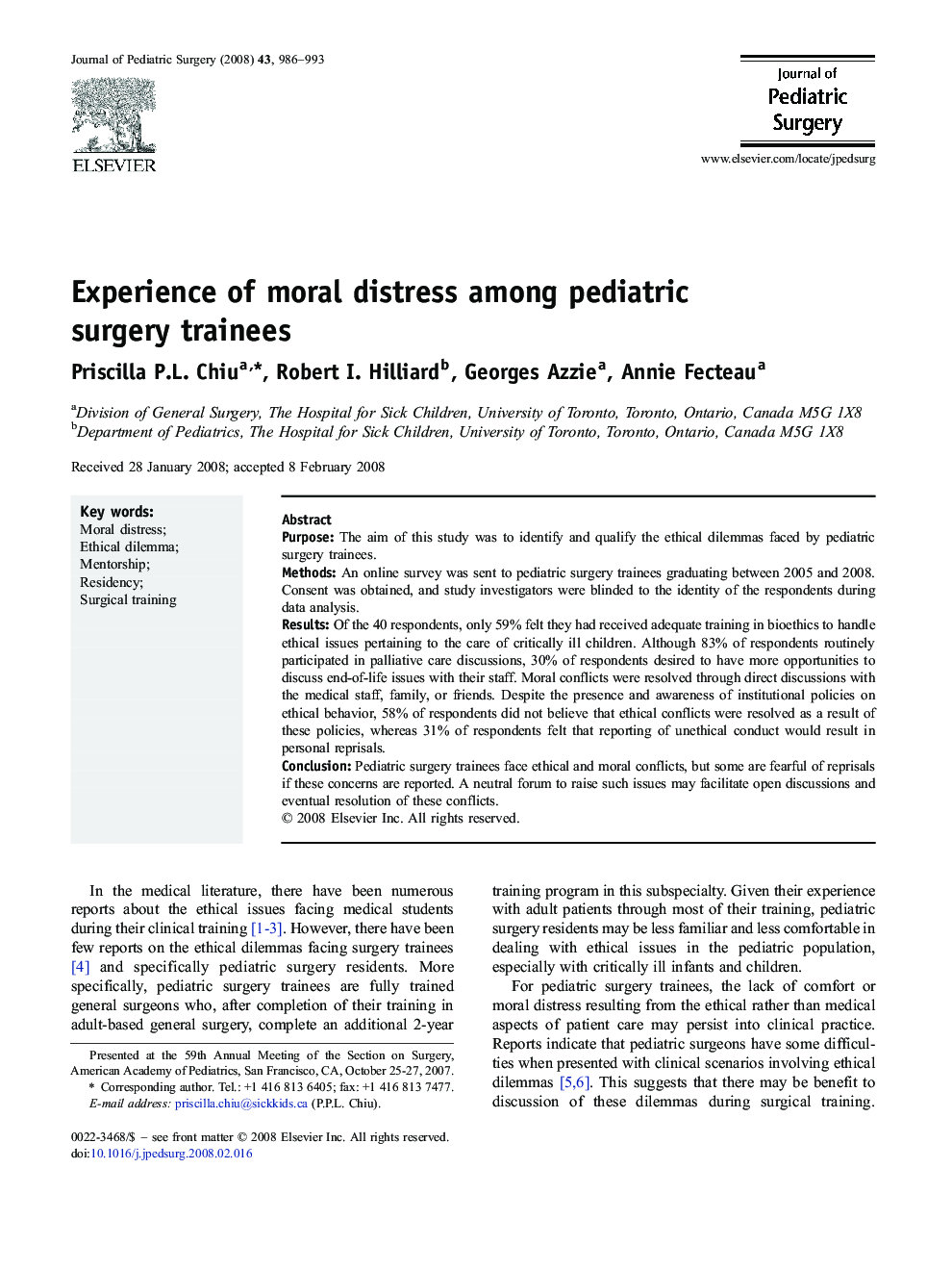 Experience of moral distress among pediatric surgery trainees 