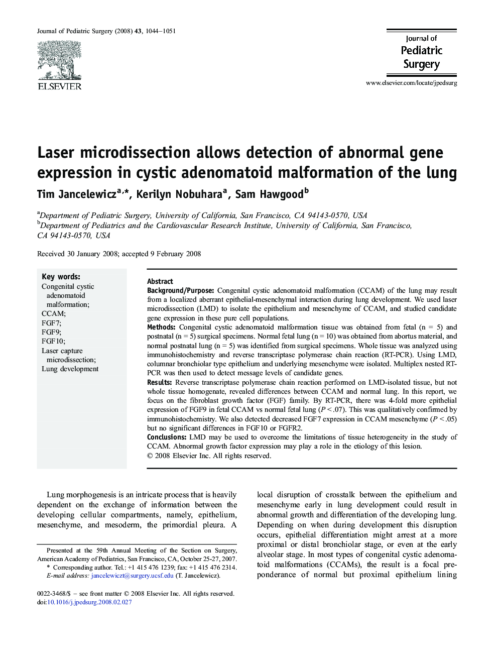 Laser microdissection allows detection of abnormal gene expression in cystic adenomatoid malformation of the lung 