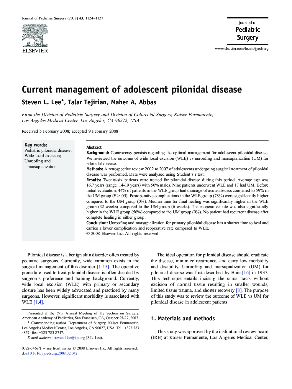 Current management of adolescent pilonidal disease 