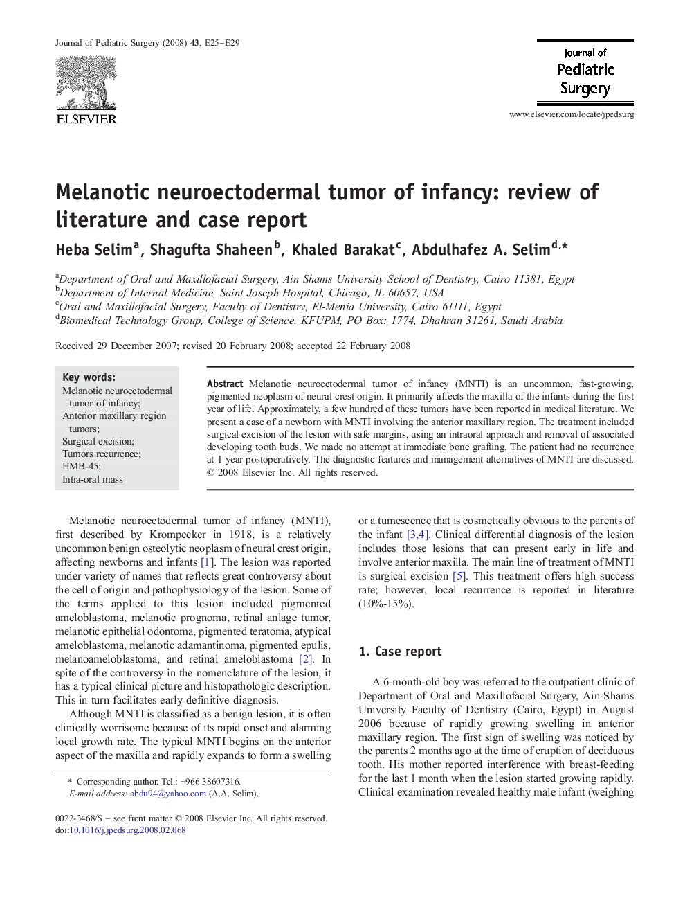 Melanotic neuroectodermal tumor of infancy: review of literature and case report