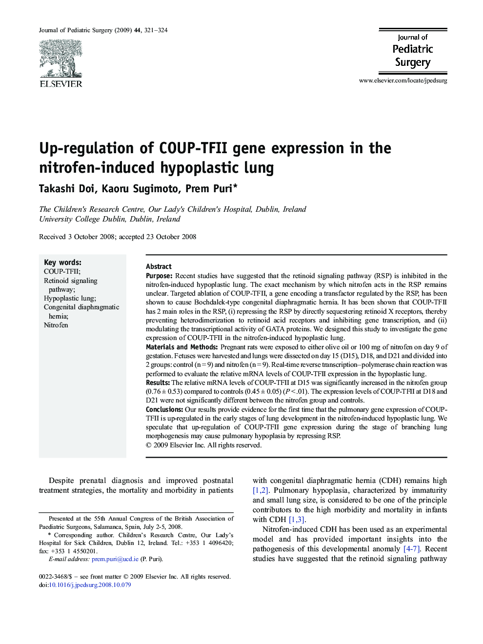 Up-regulation of COUP-TFII gene expression in the nitrofen-induced hypoplastic lung 