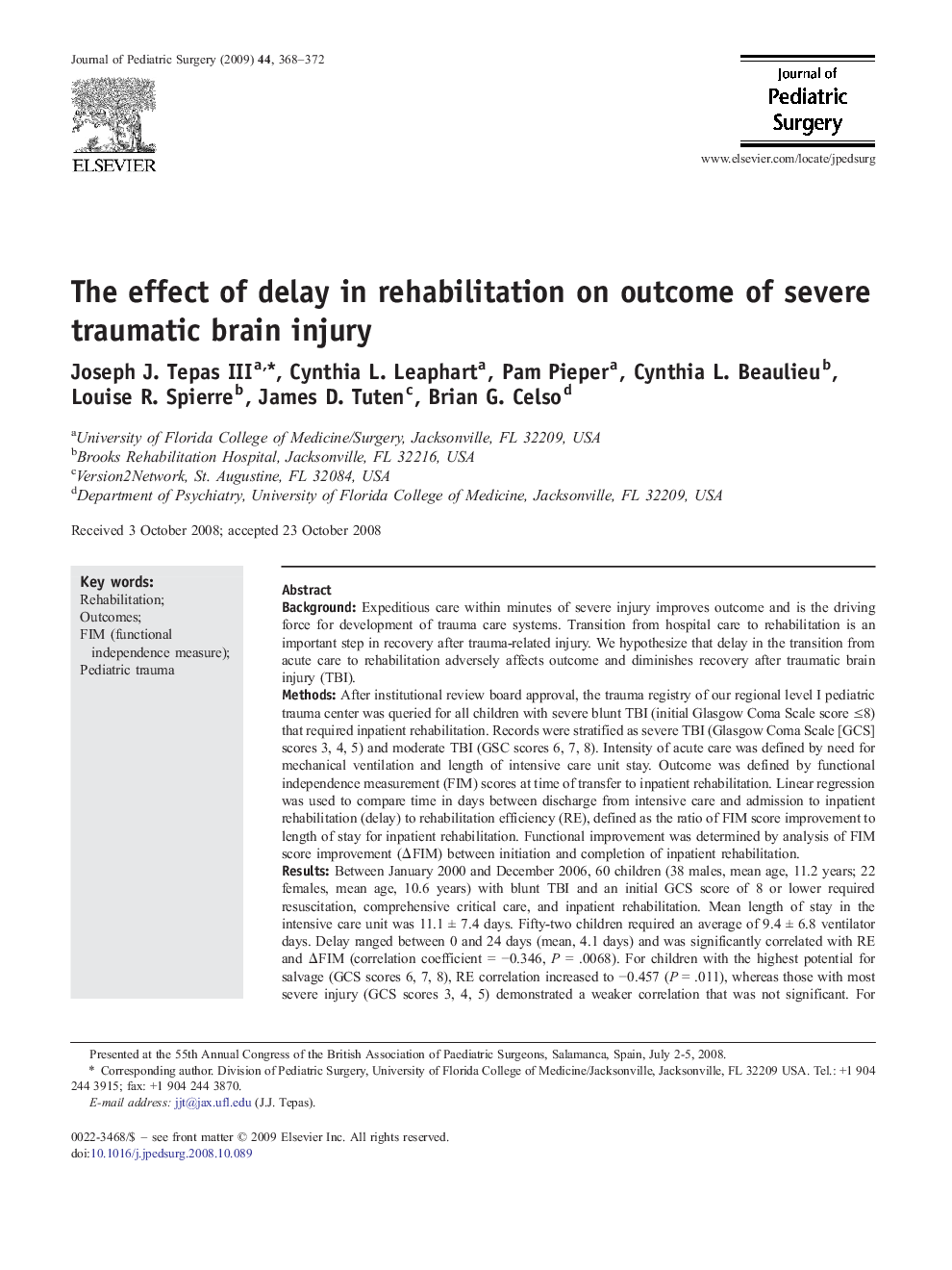 The effect of delay in rehabilitation on outcome of severe traumatic brain injury 