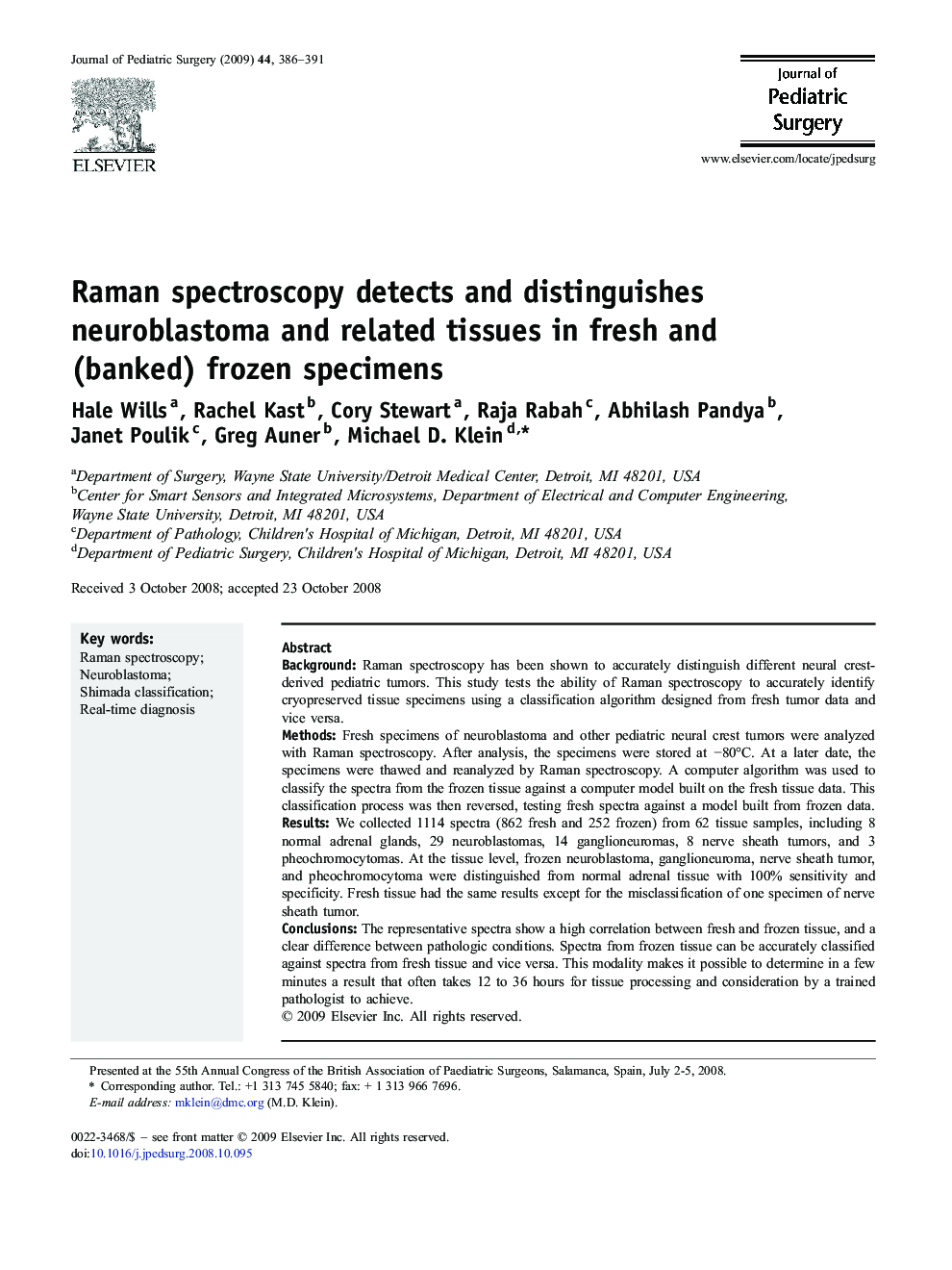 Raman spectroscopy detects and distinguishes neuroblastoma and related tissues in fresh and (banked) frozen specimens 