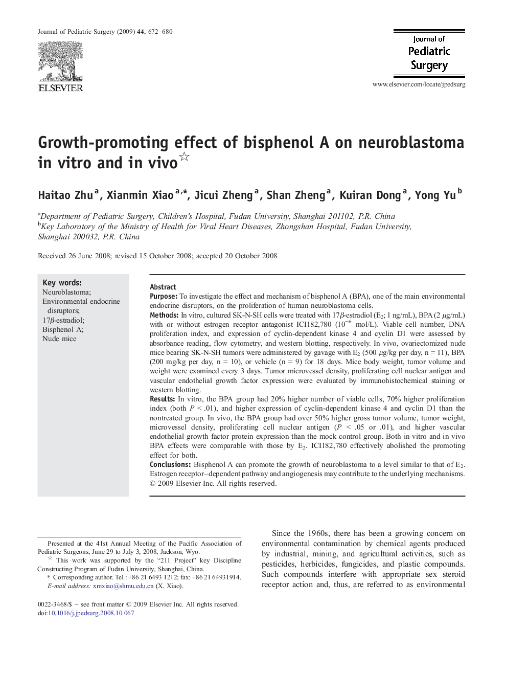 Growth-promoting effect of bisphenol A on neuroblastoma in vitro and in vivo 