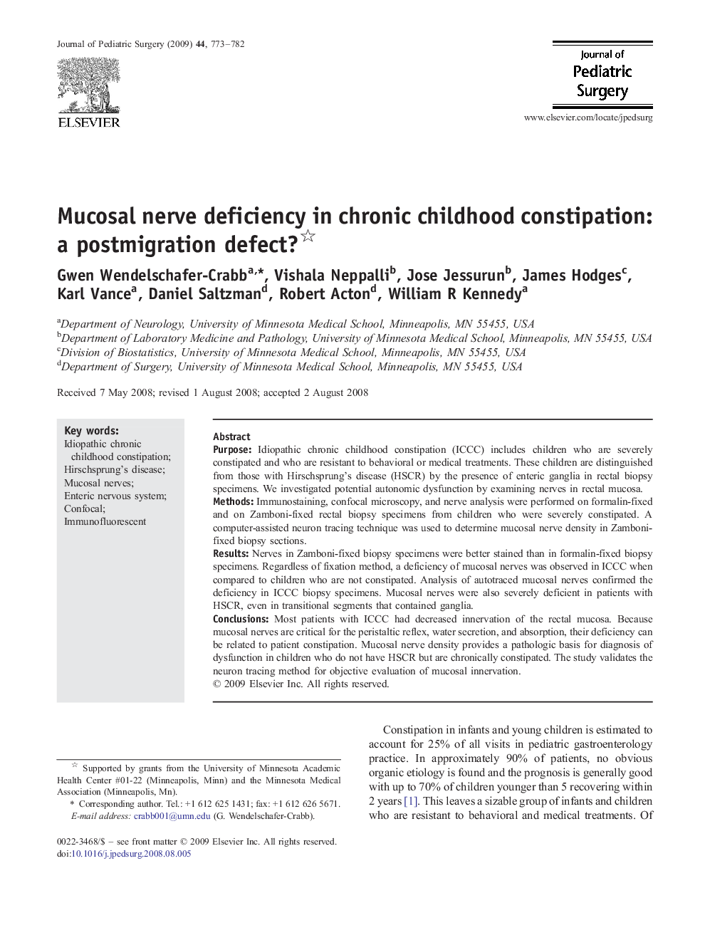 Mucosal nerve deficiency in chronic childhood constipation: a postmigration defect?