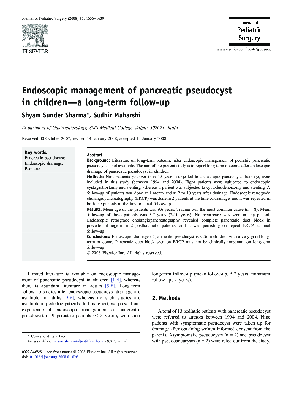 Endoscopic management of pancreatic pseudocyst in children—a long-term follow-up