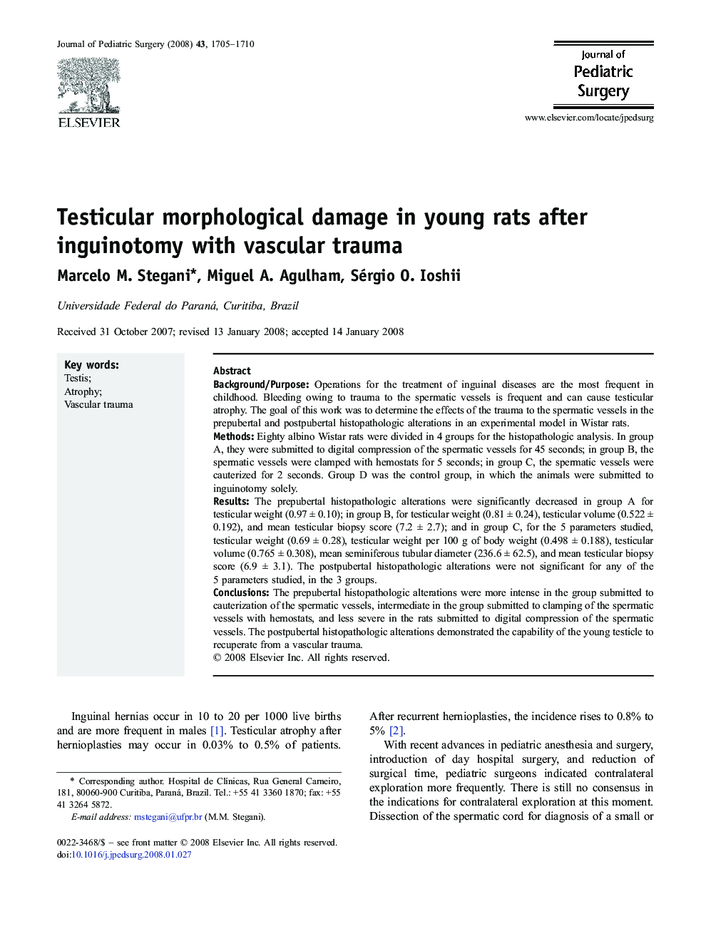Testicular morphological damage in young rats after inguinotomy with vascular trauma