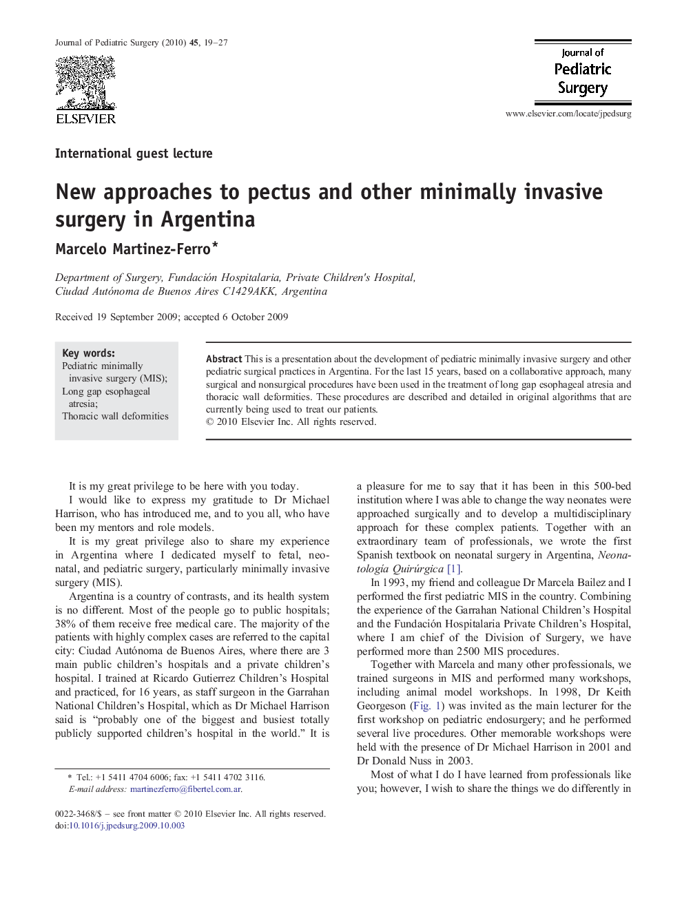 New approaches to pectus and other minimally invasive surgery in Argentina