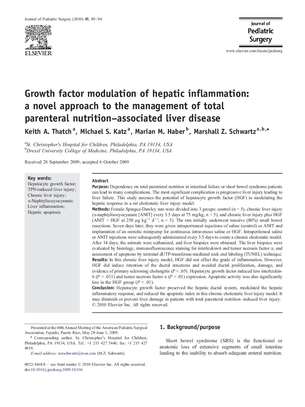 Growth factor modulation of hepatic inflammation: a novel approach to the management of total parenteral nutrition–associated liver disease 