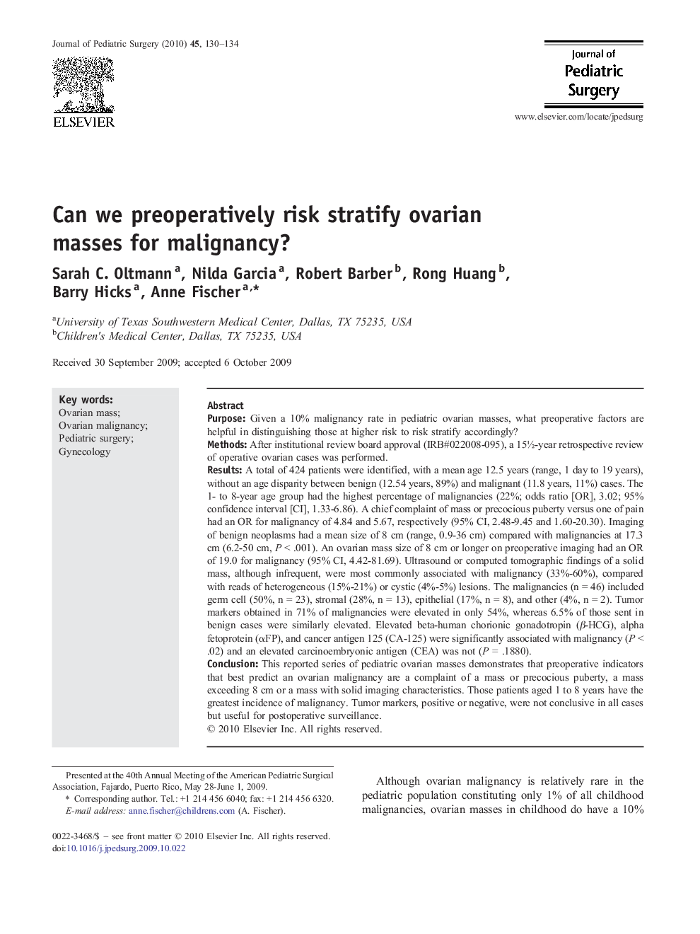 Can we preoperatively risk stratify ovarian masses for malignancy? 