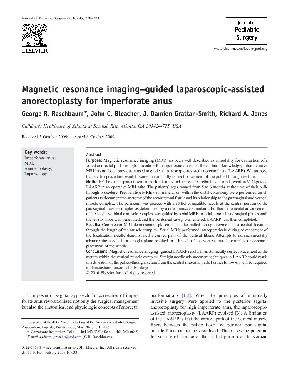 Magnetic resonance imaging-guided laparoscopic-assisted anorectoplasty for imperforate anus