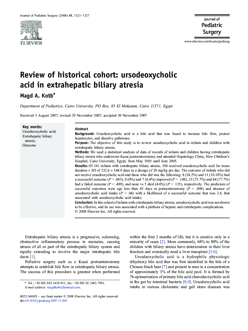 Review of historical cohort: ursodeoxycholic acid in extrahepatic biliary atresia