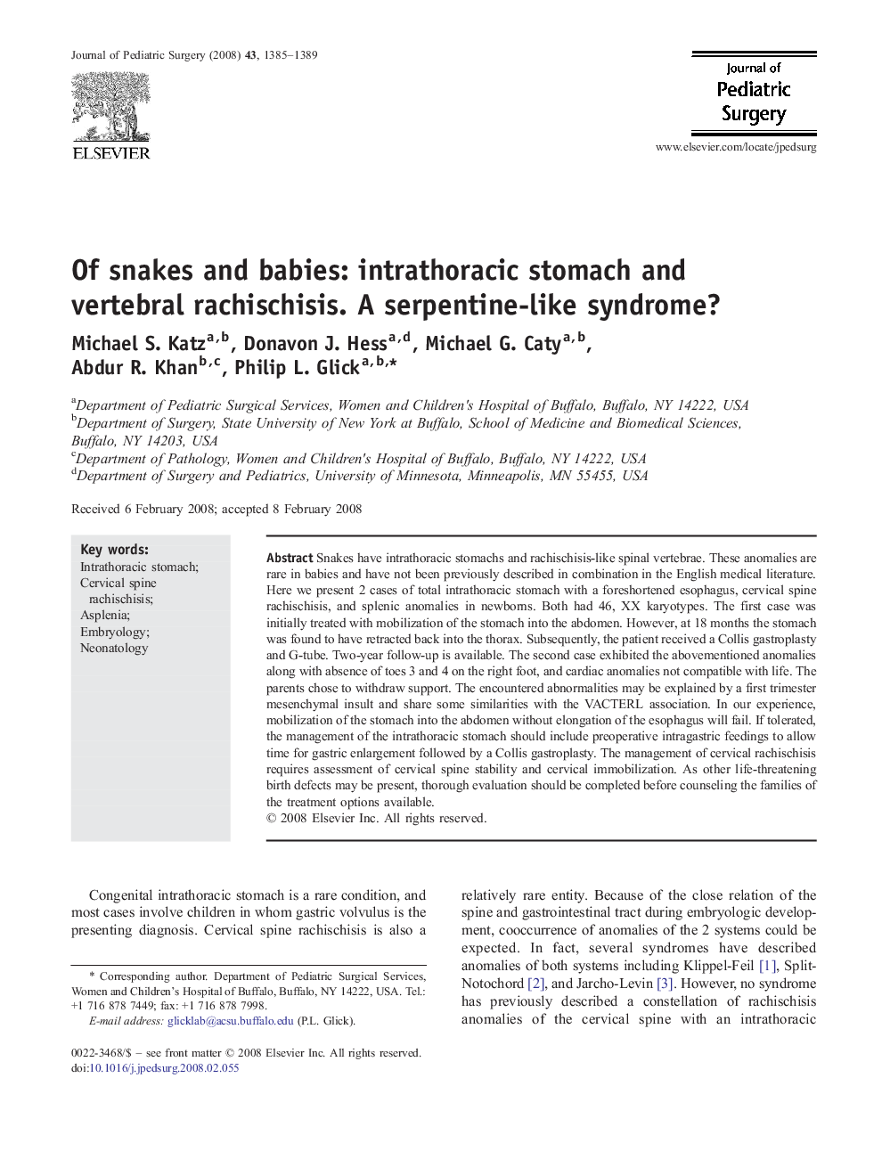 Of snakes and babies: intrathoracic stomach and vertebral rachischisis. A serpentine-like syndrome?