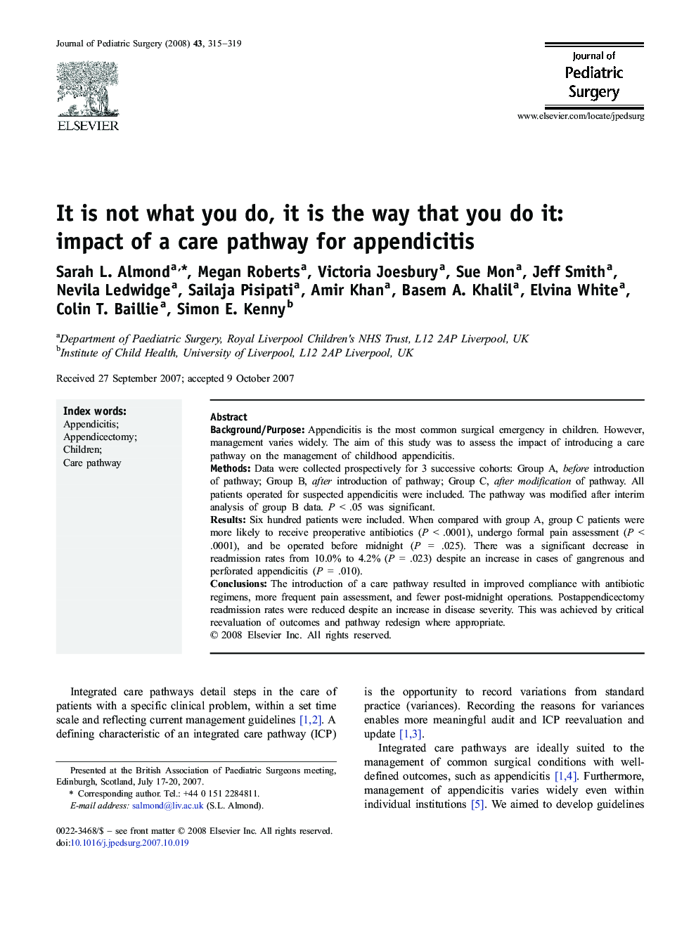 It is not what you do, it is the way that you do it: impact of a care pathway for appendicitis 