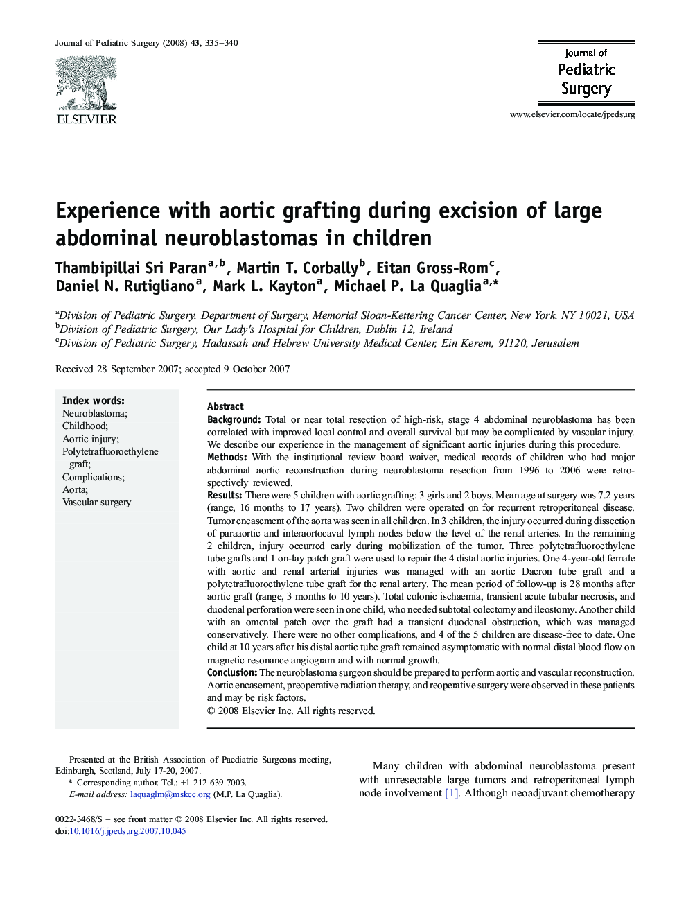 Experience with aortic grafting during excision of large abdominal neuroblastomas in children 