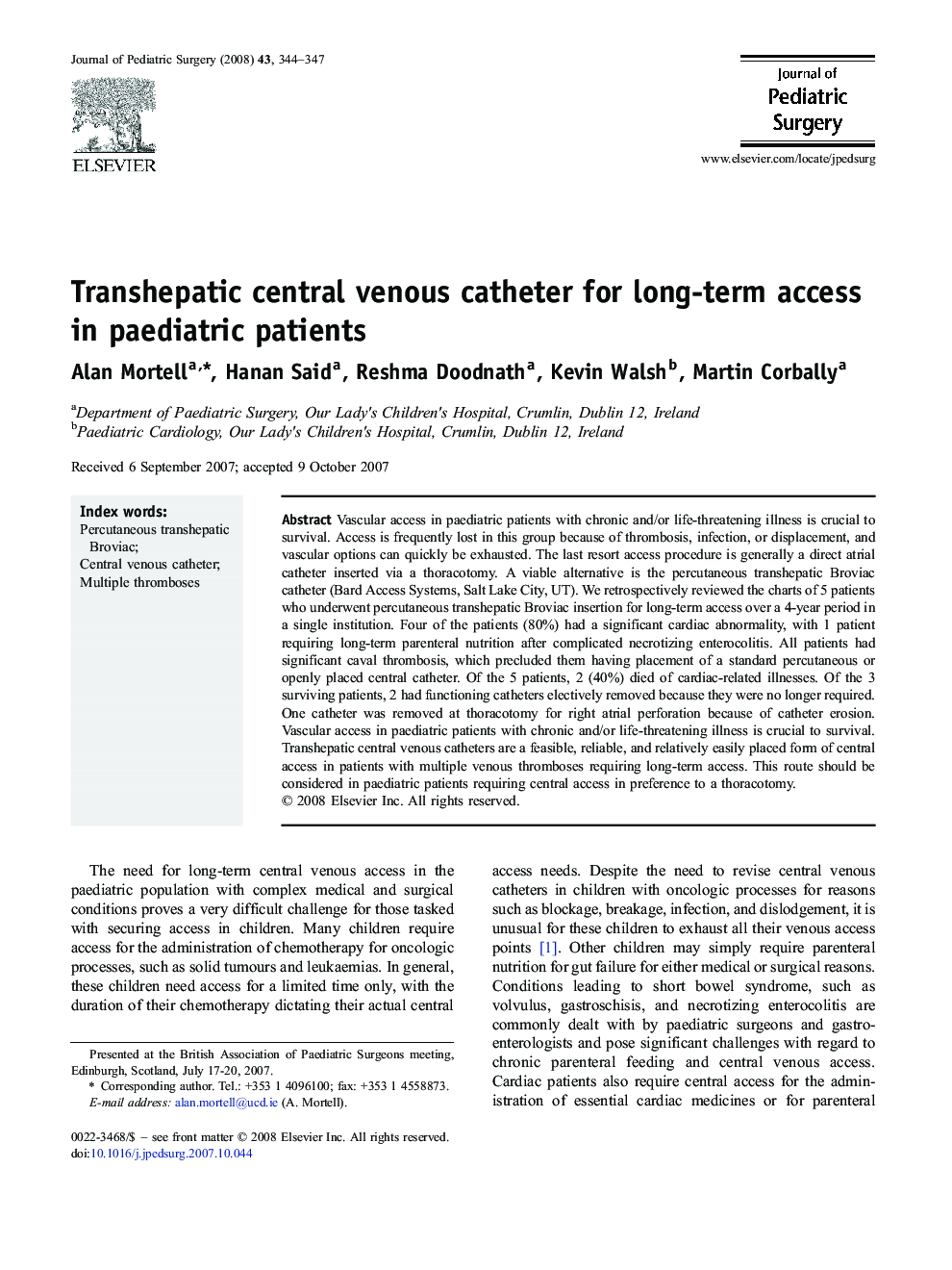Transhepatic central venous catheter for long-term access in paediatric patients 