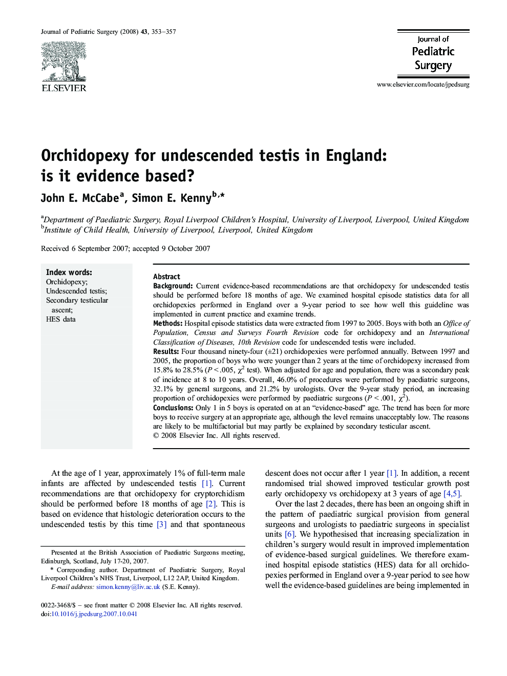 Orchidopexy for undescended testis in England: is it evidence based? 