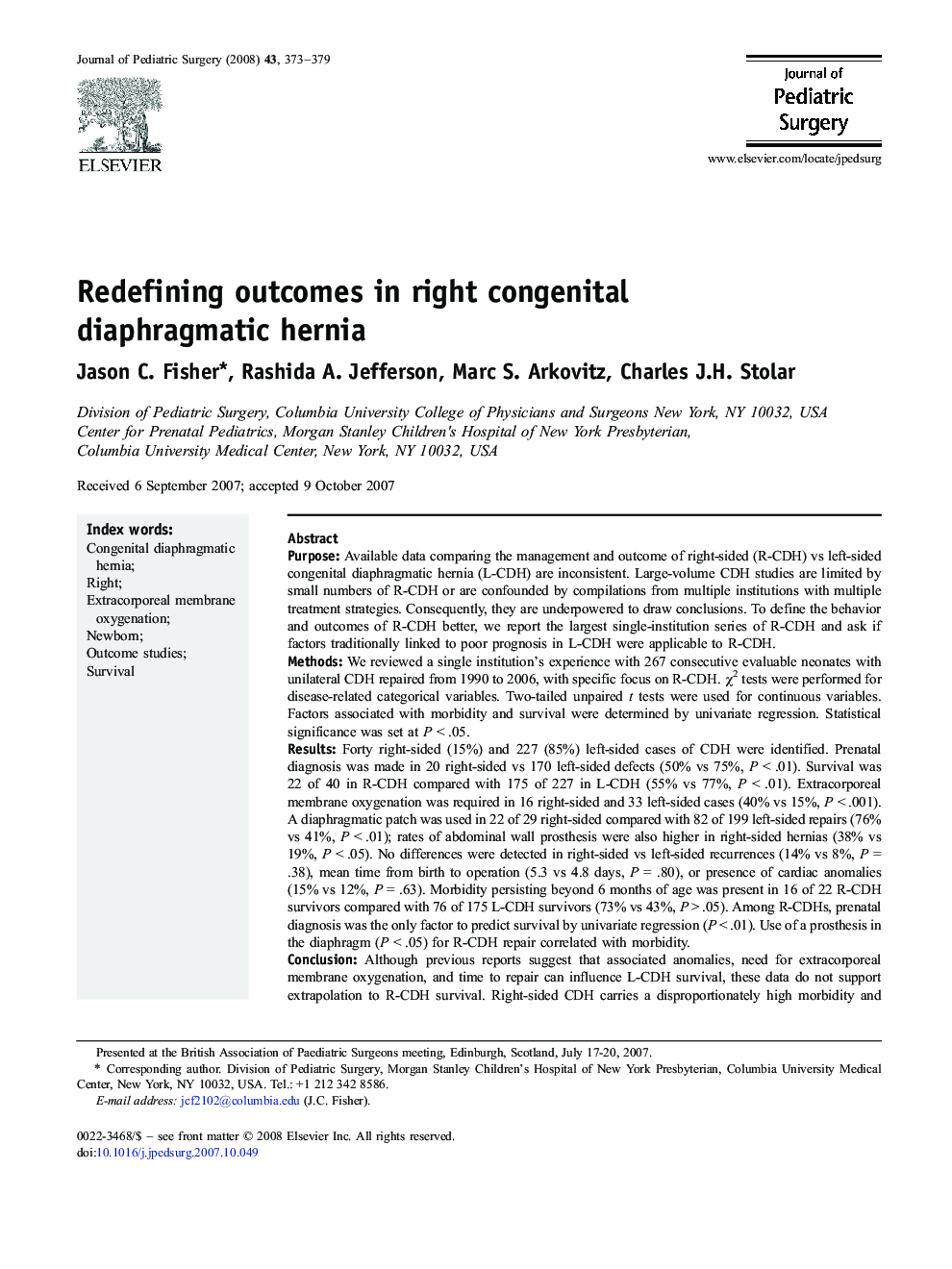 Redefining outcomes in right congenital diaphragmatic hernia 