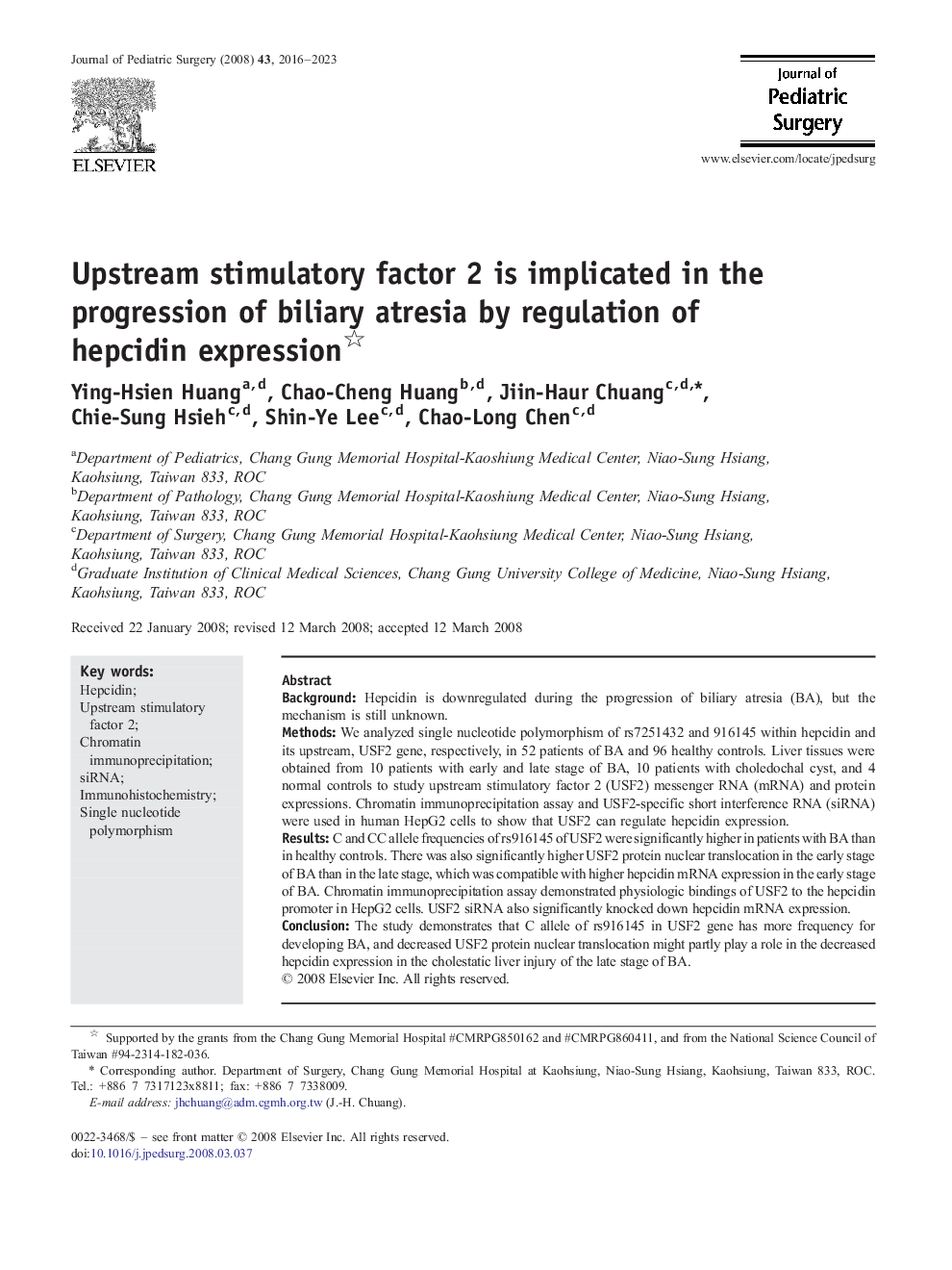 Upstream stimulatory factor 2 is implicated in the progression of biliary atresia by regulation of hepcidin expression 