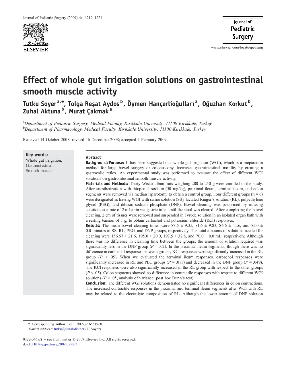 Effect of whole gut irrigation solutions on gastrointestinal smooth muscle activity