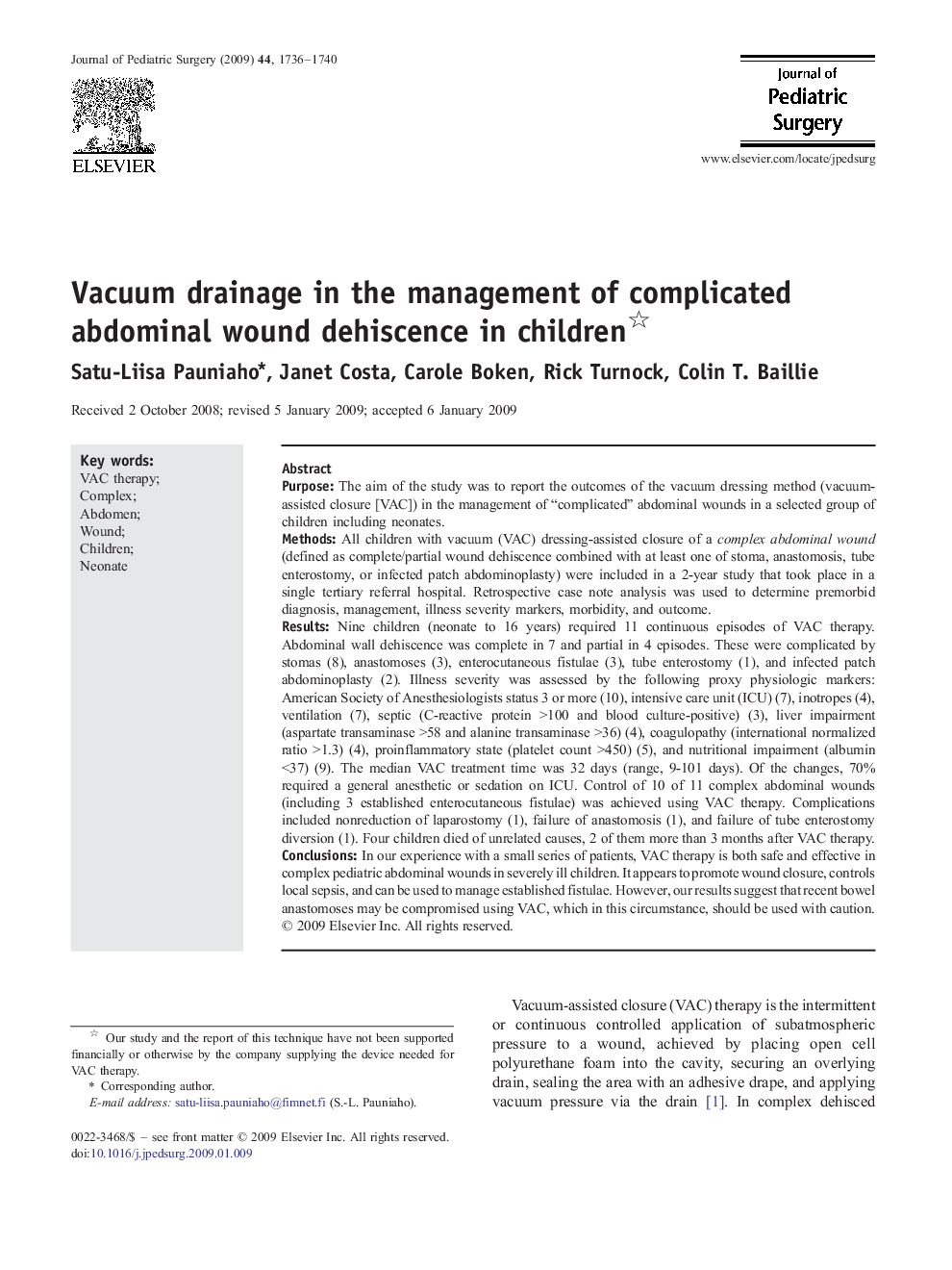 Vacuum drainage in the management of complicated abdominal wound dehiscence in children