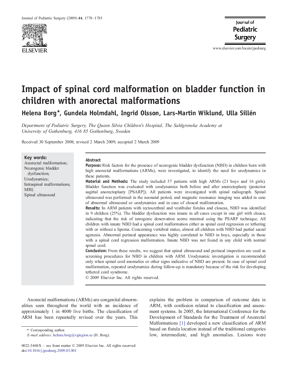 Impact of spinal cord malformation on bladder function in children with anorectal malformations