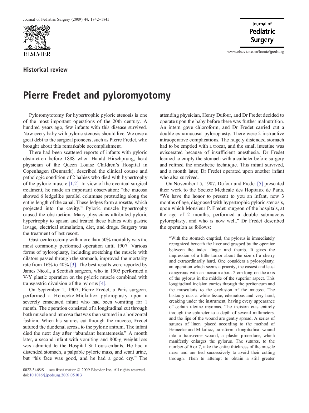 Pierre Fredet and pyloromyotomy