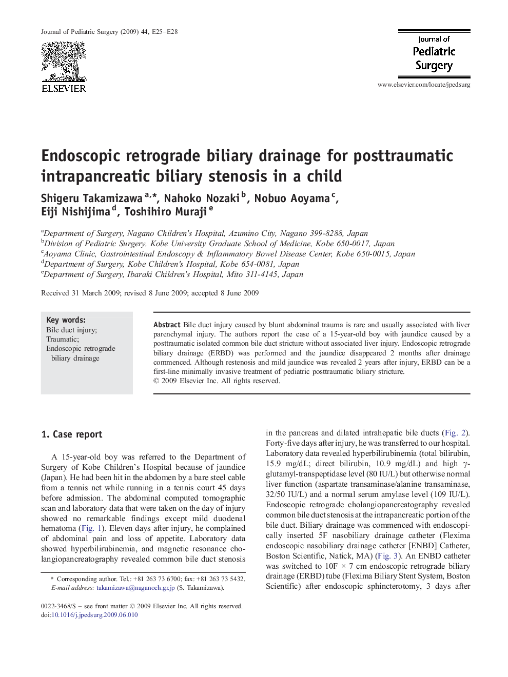 Endoscopic retrograde biliary drainage for posttraumatic intrapancreatic biliary stenosis in a child