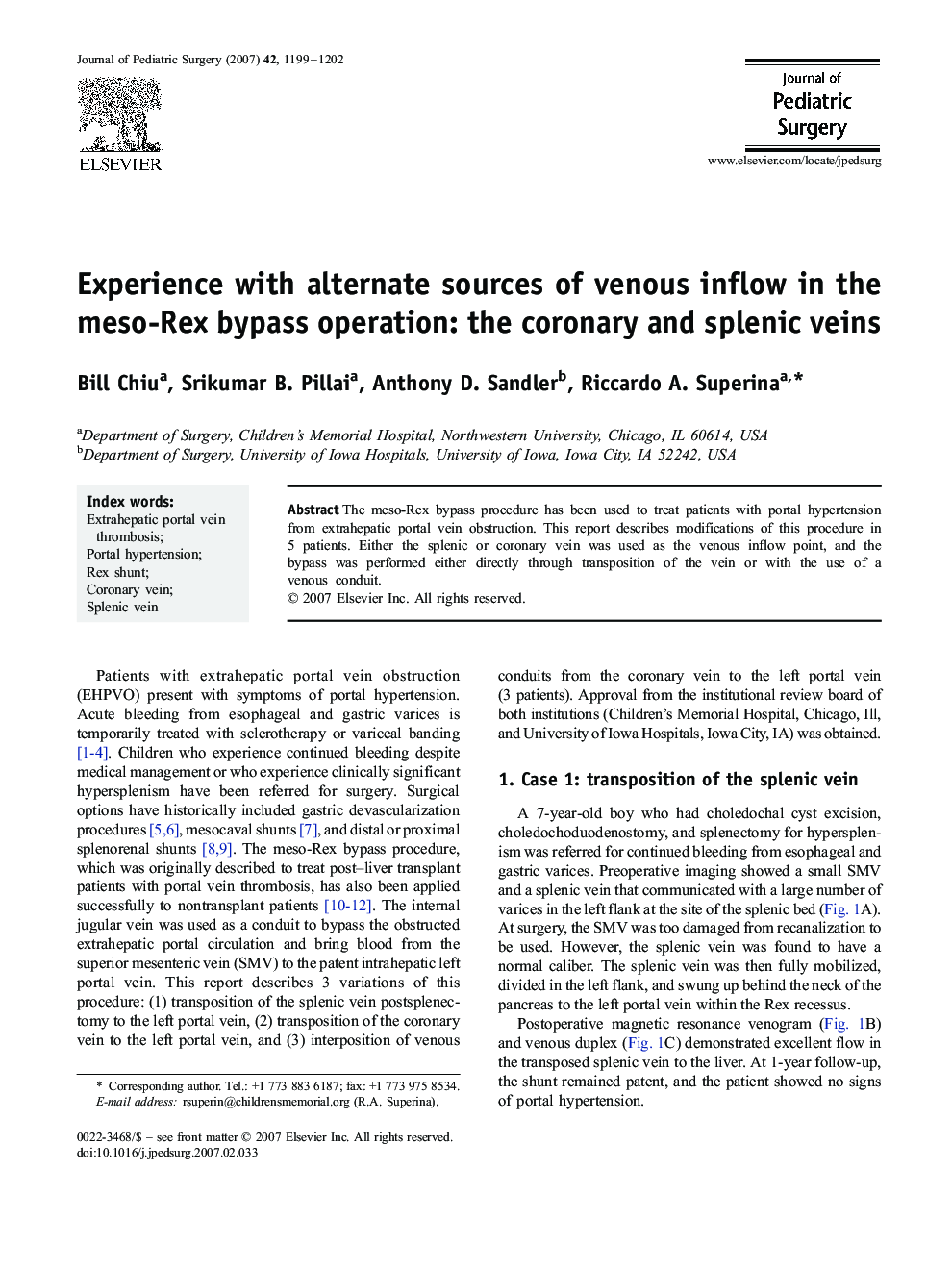 Experience with alternate sources of venous inflow in the meso-Rex bypass operation: the coronary and splenic veins