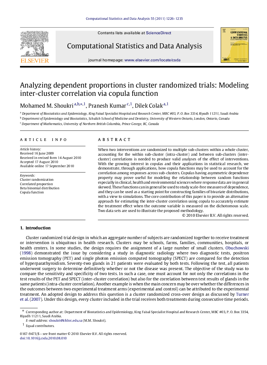 Analyzing dependent proportions in cluster randomized trials: Modeling inter-cluster correlation via copula function