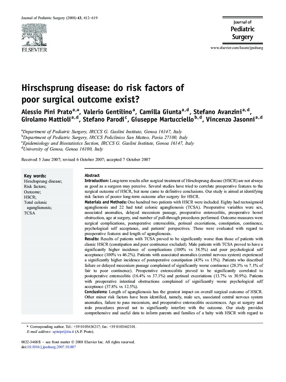 Hirschsprung disease: do risk factors of poor surgical outcome exist?