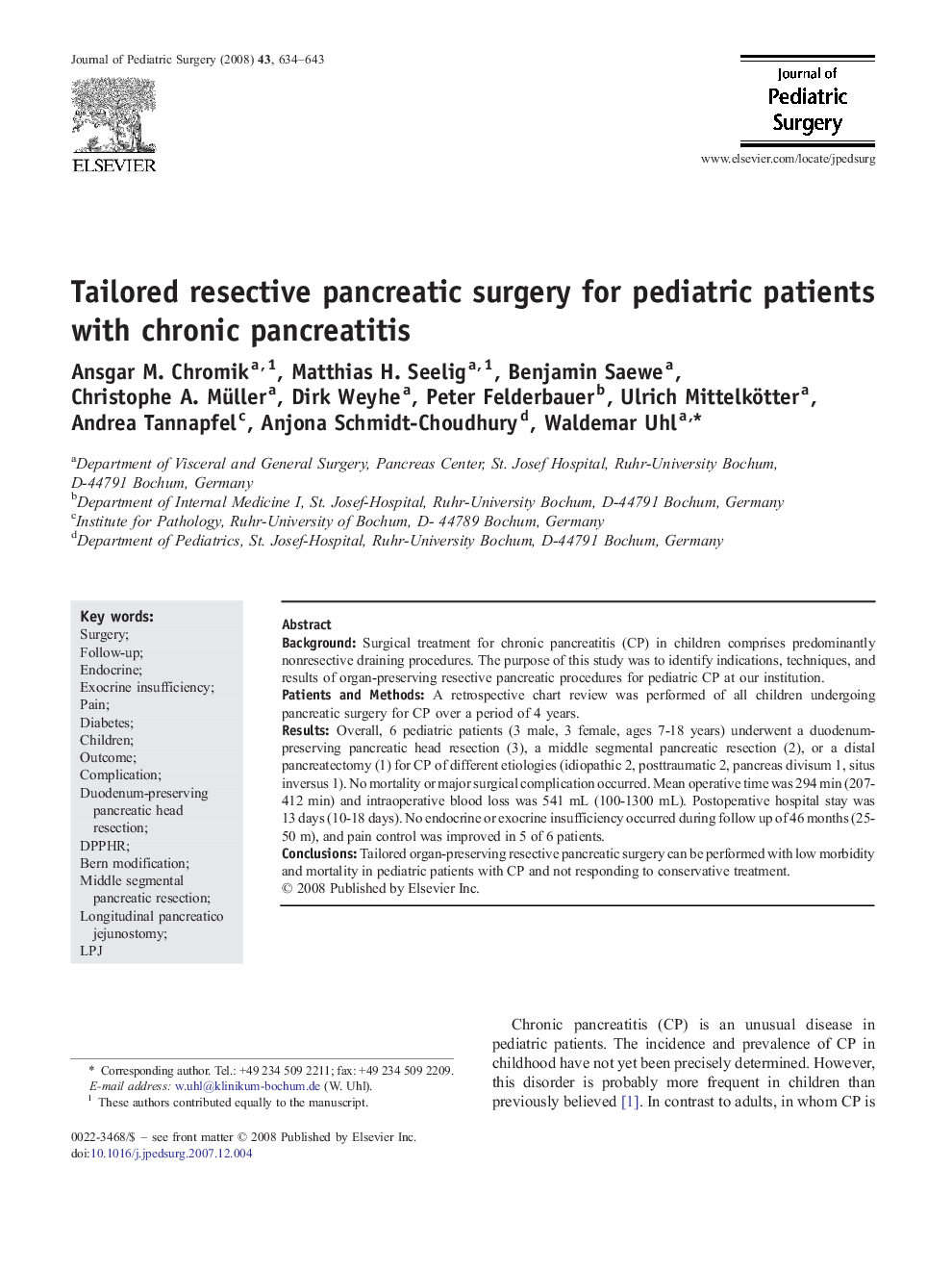 Tailored resective pancreatic surgery for pediatric patients with chronic pancreatitis