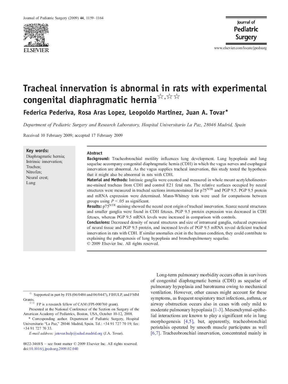 Tracheal innervation is abnormal in rats with experimental congenital diaphragmatic hernia