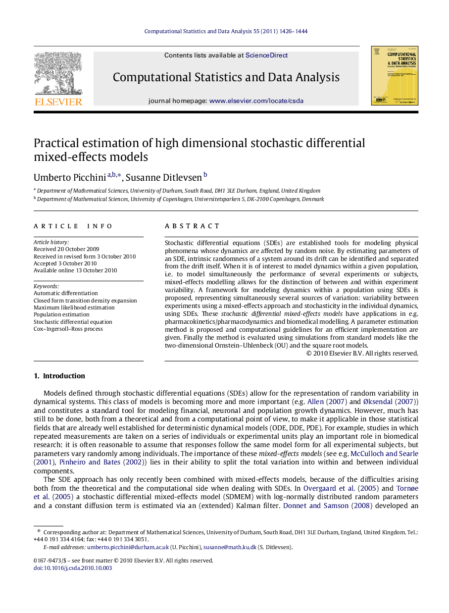 Practical estimation of high dimensional stochastic differential mixed-effects models