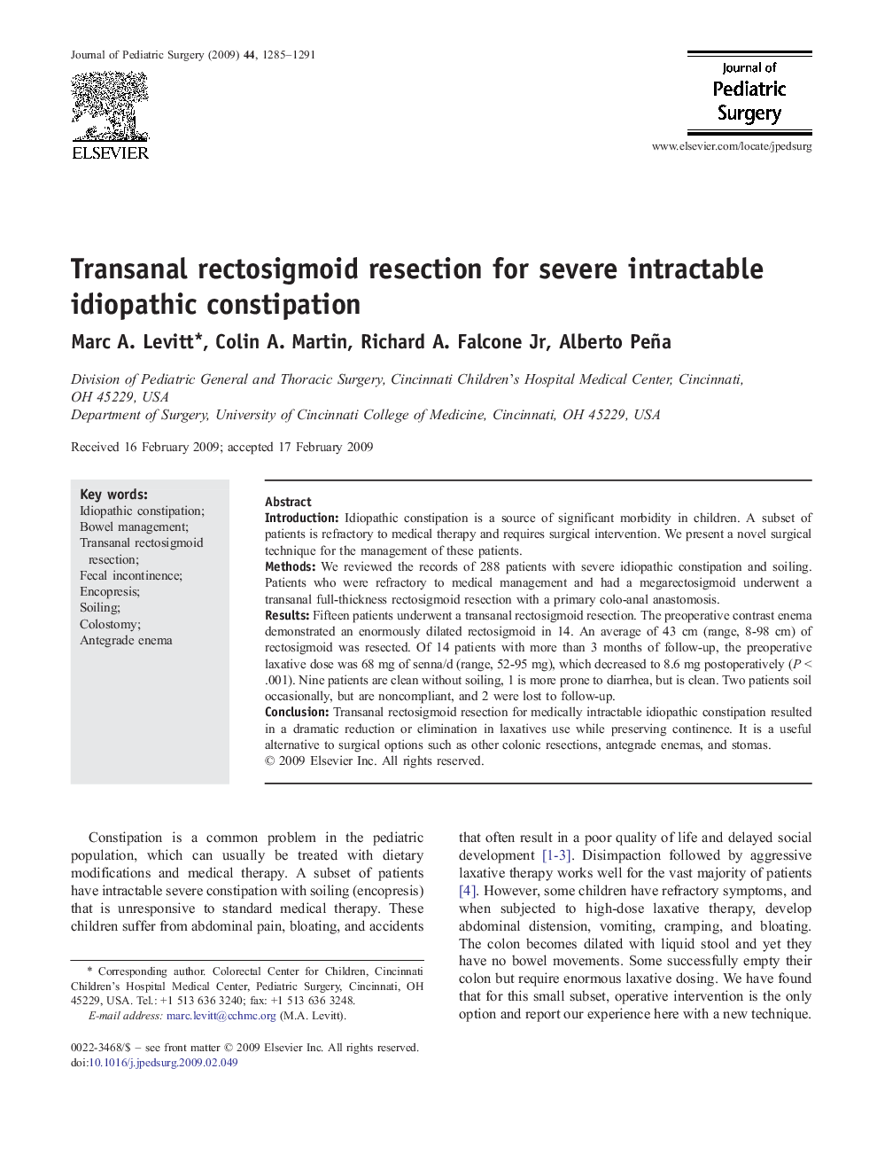 Transanal rectosigmoid resection for severe intractable idiopathic constipation